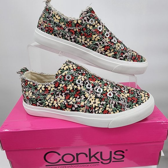 CORKYS Babalu Floral Print Slip On Sneakers Distressed Tennis Shoes 6-11 NWT - Picture 2 of 10